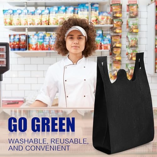 Windyun Large Grocery T-shirt Bags Bulk Reusable Non Woven Shopping Bag Foldable Gift Tote with Handle, 20.5x11x5.5 Inch - Image 6