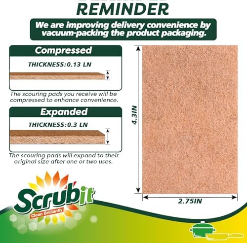 SCRUBIT 100 Pack Natural Scouring Pads - Heavy Duty Scrubbing Pads for Dishes - Non-Scratch - Reusable - Natural, Eco-Friendly, Biodegradable Sisal Brown Sponges for Dishes, Compostable - Image 2