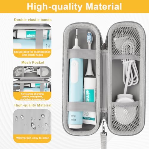 Toothbrush Travel Case for Oral B/Oral-B Pro 1000 1500 5000 7000 7500 9600/ Philips Sonicare 4100 5100 6100 5300 Electric Toothbrush, Portable Hard Protective Storage Bag (Yellow Case and 2 Caps) - Image 3