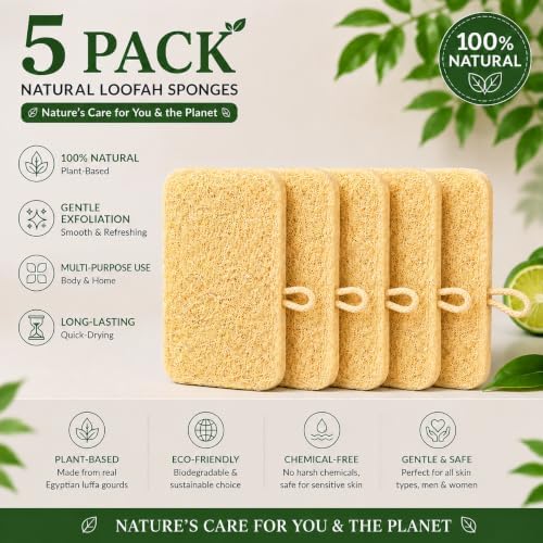 5 Pack Natural Loofah Sponges, 4.7 Inch Long Organic Luffa Plant-Based Real Egyptian Shower Loofah Body Scrubber for Exfoliating & Smooth Skin Cleansing – Ideal for Men & Women, Spa & Shower Use - Image 2