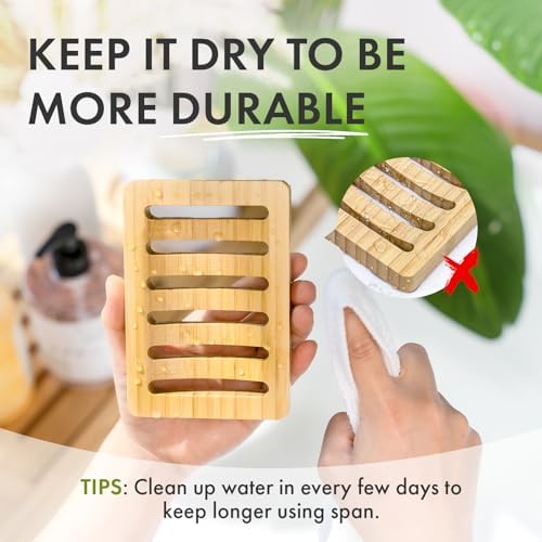AmazerBath Soap Holder Soap Dish, Bamboo Soap Dish, 2 Pack Wood Bar Soap Holder for Shower, Trays Self Draining, Soap Saver for Shower, Bathroom, Kitchen(Natural Color) - Image 5