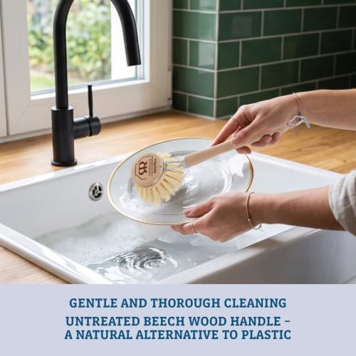 Redecker Dish Brush, Tampico Fiber, 1-1/2 Inch Round, Single – Wooden Dish Scrub Brush for Everyday Cleaning, Untreated Beechwood, Made in Germany - Image 2