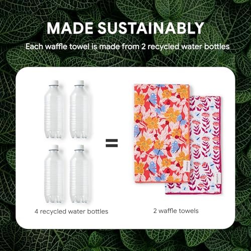 RECYCO Waffle Kitchen Towel Set of 2 - Quick Dry Microfiber Sustainable Dish Towels - Absorbent Reusable Cleaning Tea Towels - Lightweight Hand Towels,16”x 28”, Blossom Brilliance Pink - Image 5