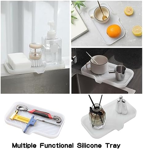 MicoYang Silicone Soap Dish with Drain Spout — Self-Draining Sink Organizer Tray for Bathroom & Kitchen, Sponges, Dispensers & Soap Holder, Non-Slip & Dishwasher Safe, Translucent (Medium, 9.6"×5.3") - Image 5