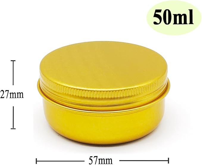 10pack 50ml Aluminum Tin, 50 Gram Gold Container Leak Proof Cosmetic Jars, 50g Small Makeup Containers Round Screw Lids for Cosmetic, Salves, Lip Balms, Toner, Cream, Candle, Tea, Beads, Wax