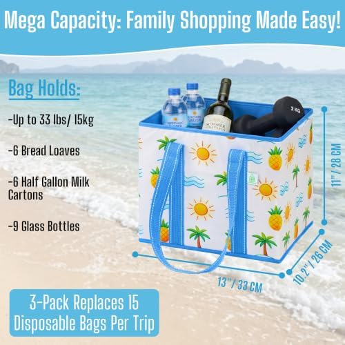 VENO 3 Pack Reusable Grocery Shopping Bags Utility Tote w/Sturdy Handles - Image 2
