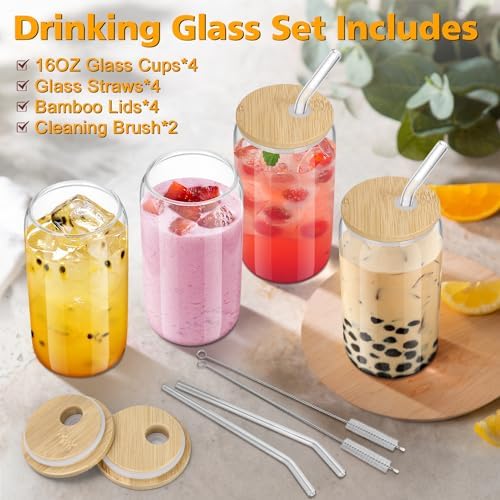 Glass Cups with Lids and Straws - 16 oz Glass Drinking Cups Set for Coffee - Image 2