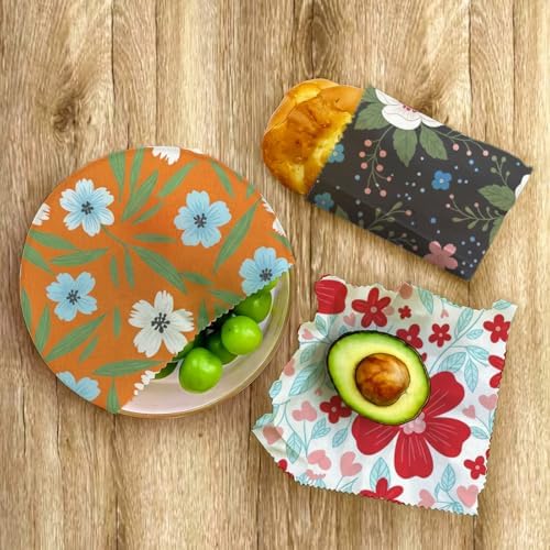 Reusable Beeswax Wraps, Floral Beeswax Wraps, 9 Pack Eco-Friendly Food Storage, Organic, Sustainable, Zero Waste, Plastic-Free, For Sandwich, Snack, Bowl, Bread, Fruit, 1XL, 3M, 5S - Image 7