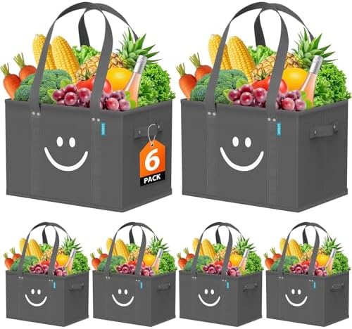 Reusable Grocery Bags 6 PCS, Sturdy Handles & Bottom to Stands Upright by WiseLife