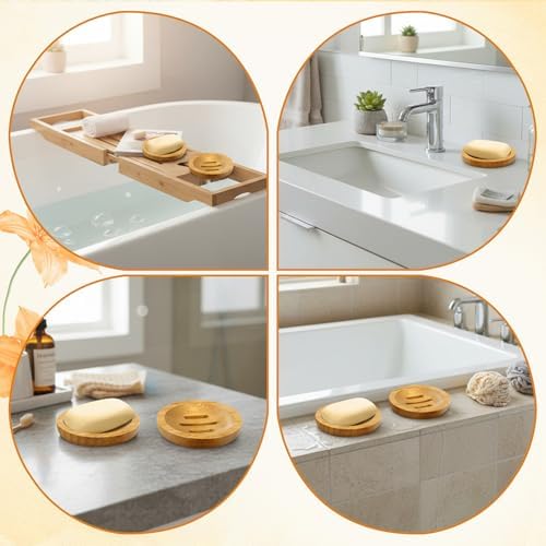 12 Pcs Round Soap Dishes Bulk, Bamboo Soap Holder Self-Draining Tray for Shower Kitchen Sink Bathroom - Image 4