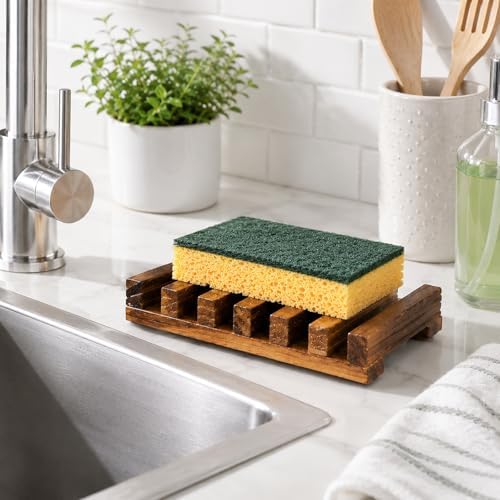 Wooden Soap Holder, Teak Soap Dish Wooden Sponge Holder for Kitchen Sink, Teak Shower Caddy Self Draining Dishes for Shower, Sink, Bathroom, Kitchen, Countertop, Bathtub, RV - Image 5