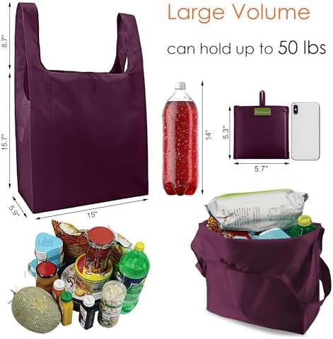 BeeGreen Burgundy Reusable Shopping Bags Wholesale Wine Red Reusable Grocery Bags Bulk Foldable-Machine Washable with Zipper Storage Pouch 20 Pieces - Image 2