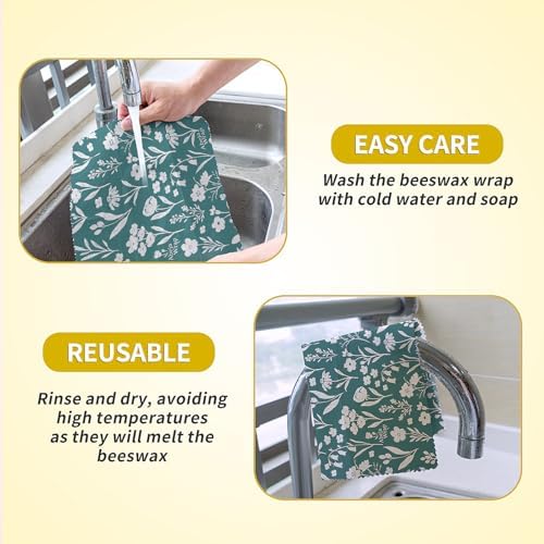 Beeswax Food Wrap, Reusable Beeswax Wraps Storage Set 9-Pack (5S 3M 1L), Organic and Beeswax Wraps Reusable, Sustainable Alternative/Flowers Grass - Image 5