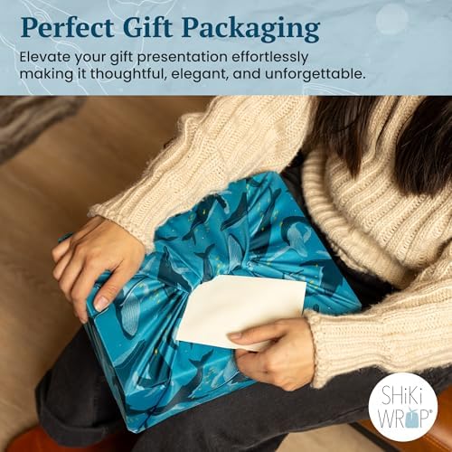 SHIKIWRAP Reusable Furoshiki Gift Wrap, 18-Inch, Whales & Waves - Image 6