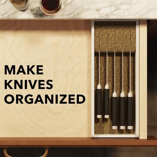 SpaceAid Knife Drawer Organizer Bamboo Insert Dock, Kitchen Steak Knives Holder Organizers Block for Drawer in Storage Organization (Small, White) - Image 3