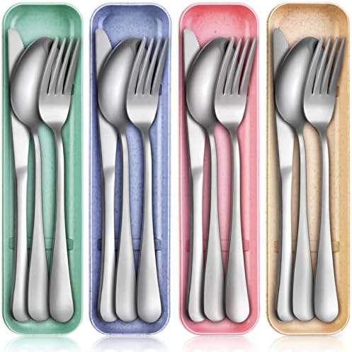 Yinkin 4 Pack Travel Silverware Set with Case for Lunch,Beige by Yinkin