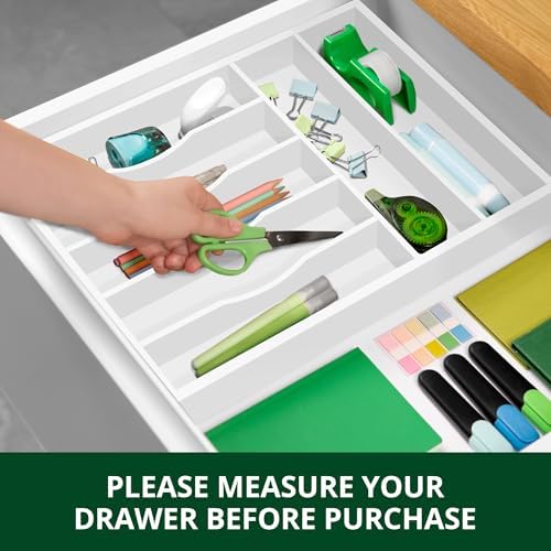 ROYAL CRAFT WOOD Luxury Bamboo Kitchen Drawer Organizer - Silverware Organizer - Utensil Holder and Cutlery Tray with Grooved Drawer Dividers for Flatware and Kitchen Utensils (7 Slot, White) - Image 3