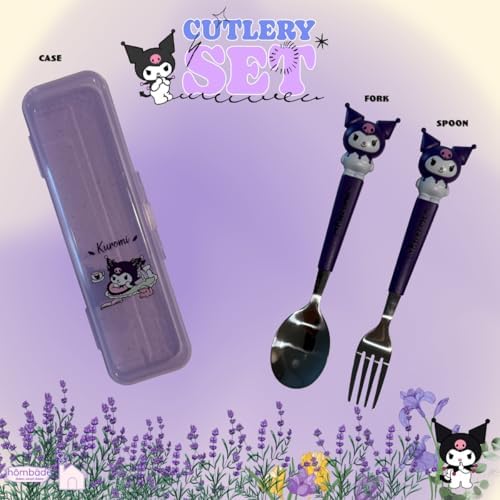 Stainless Steel Cutlery Tableware Flatware Silverware 3 Piece Set Portable Reusable Travel Cute Kawaii Anime Cartoon Dog Bunny for Boys and Girls (Purpleromi) - Image 2