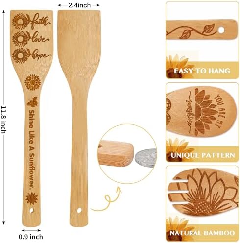 6 PCS Sunflower Wooden Spoons Set for Kitchen Decor,Sunflower Gift with Utensil Holder for Women Cooking,Sun Flower Stuff for Home Decorations,Girasol Theme Gift Ideas for Housewarming,Mothers Day - Image 2