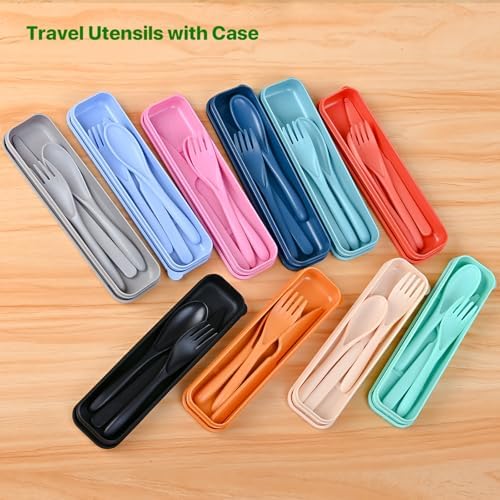 Travel Utensils with Case, Camping Utensil Sets, Wheat Straw Portable Knife Fork Spoons Tableware, Reusable Utensils for Lunch Box (Black) - Image 6
