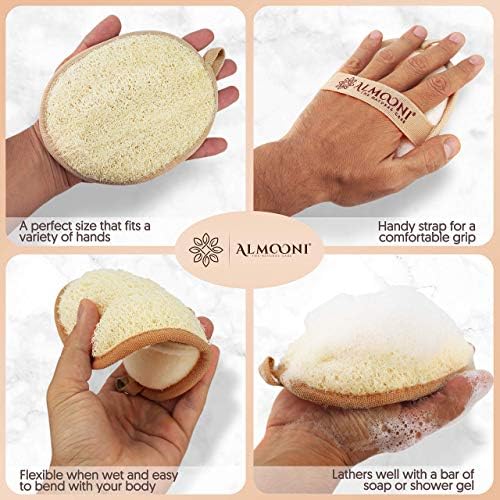 Almooni Natural Loofah Exfoliating Body Scrubber, Shower Sponge 2 Count - Image 3