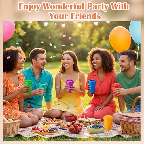 Honeydak 45 Pack 12 oz Reusable Coffee Cups with Lids Portable Tea Cups Reusable Hot Coffee Mugs Tumblers Bulk Plastic Tumblers Travel Drinks Mugs for Hot and Cold Drink (Light Colors,Classic) - Image 5