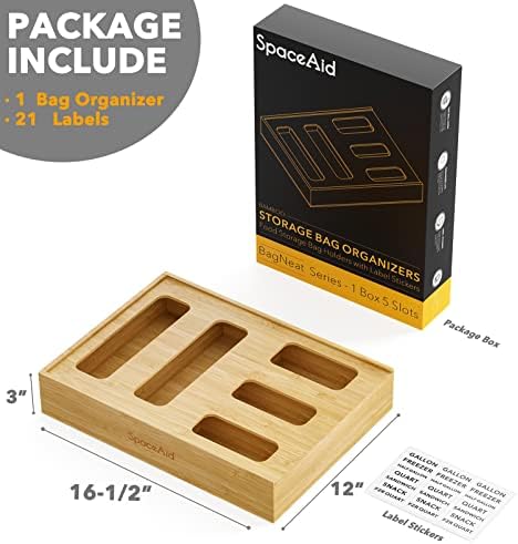 SpaceAid Bag Storage Organizer for Kitchen Drawer, Bamboo Organizer, Compatible with Gallon, Quart, Sandwich and Snack Variety Size Bag (1 Box 5 Slots) - Image 3