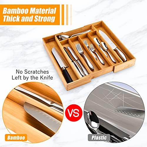 Bellsal Silverware Organizer Kitchen Drawer Organizer Expandable Bamboo Utensil Holder Cutlery Tray for Kitchen Utensil and Flatware Bedroom Office (Pack of 2) - Image 4