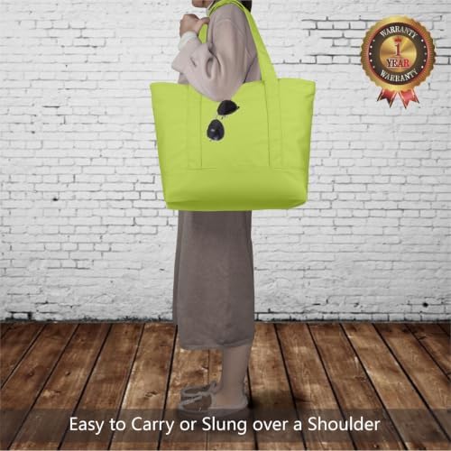 TOPDesign 6-Pack Canvas Tote Bags with an External Pocket, Reusable Grocery Shopping Bags, Top Zipper Closure, Daily Essentials (Light Green) - Image 2