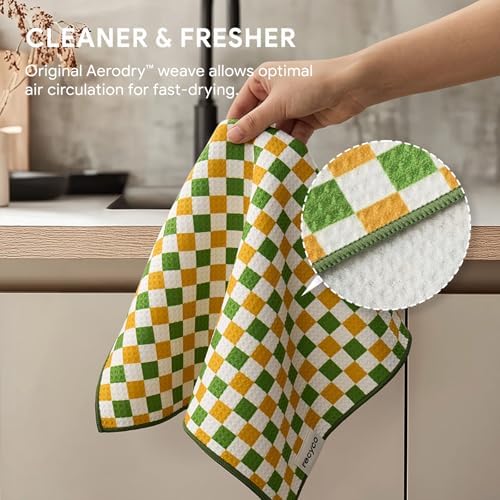 RECYCO Waffle Kitchen Towel Set of 2 - Quick Dry Microfiber Sustainable Dish Towels - Ultra Absorbent Reusable Cleaning Tea Towels - Lightweight Hand Towels,16”x 28”, Avocado Vibes - Image 5