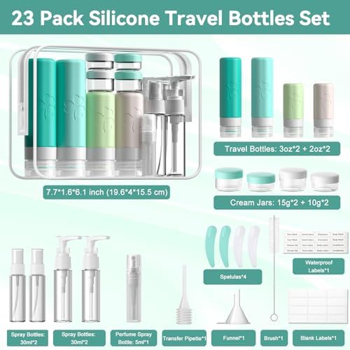 INSFIT 23 Pack Travel Bottles for Toiletries, TSA Approved Silicone Travel Size Toiletries with Toiletry Bag, BPA Free Leak Proof Refillable Travel Essentials for Liquids Shampoo Conditioner Lotion - Image 2