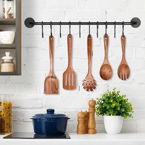 Wooden Spoons for Cooking Non-Stick Kitchen Pan Toolset 5 PCS Set,Natural Kitchen Utensils Spatula, Wooden Cooking Utensils Spoons, Fried Spatula and Salad Fork, Pasta Spoon, Wooden Spoon Set - Image 6