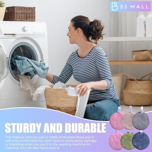 BS-MALL 6 Pcs Reusable Makeup Remover Pads with Round Box - Soft Micellar Water Wipes for Eye Shadow & Facial Cleansing - Gentle for All Skin Types - Perfect Women Gifts - Image 4