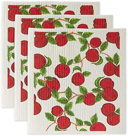 DII Swedish Dishcloths for Kitchen & Cleaning, Reusable, Machine Washable & Dishwasher Safe, Biodegradable, 7.75 x 6.75, Apples by DII