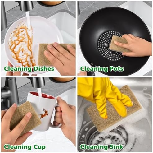 YoleShy Natural Sponges Kitchen Biodegradable Dish Sponge for Washing Dishes Compostable Coconut Walnut and Cellulose Plant Based, 10 Pack - Image 3