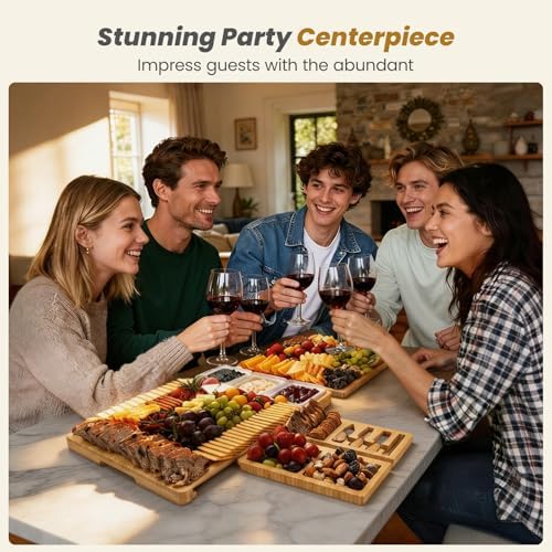 Large Bamboo Charcuterie Board, Double Pull-Out Trays Set, Natural - Image 2