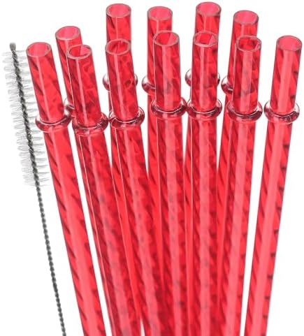 Dakoufish 12 Inch Reusable Clear Plastic Swirl Drinking Straws for 30 oz & 40 oz Jars/Tumblers,Set of 12 Pcs Replacement Crystal Red Straws with Cleaning Brush (12inch,Red) by Dakoufish