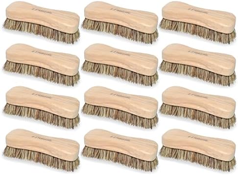 All-Natural Wooden Scrub Brush Set – 12 Pack | Heavy-Duty Palmyra Bristle Cleaning Brushes for Commercial and Industrial Use | Floor, Tile, Grout and Workshop Scrubber | Bulk Cleaning Supply by Naturolic