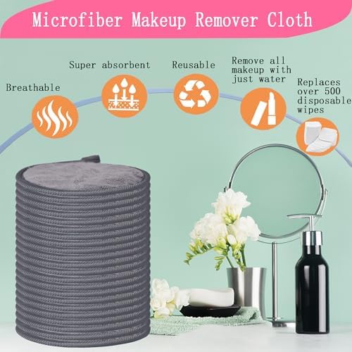 Large Reusable Makeup Remover Pads Face Cleaning Pad 5"x 5" Grey 24 Pack - Image 4