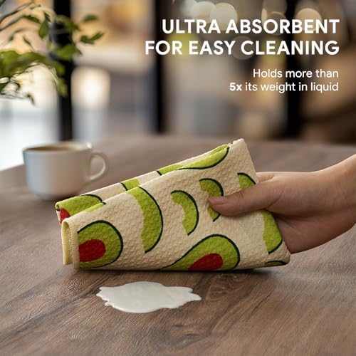 RECYCO Waffle Kitchen Towel Set of 2 - Quick Dry Microfiber Sustainable Dish Towels - Ultra Absorbent Reusable Cleaning Tea Towels - Lightweight Hand Towels,16”x 28”, Avocado Vibes - Image 4