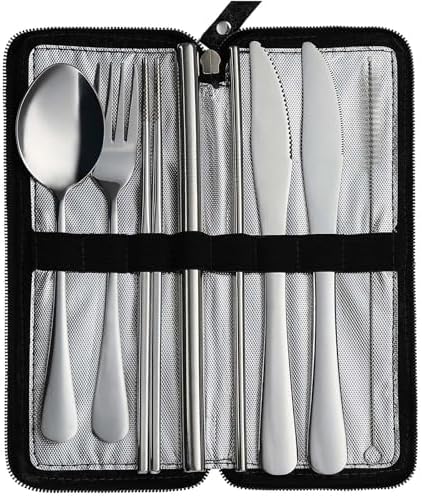 DEVICO Camping Utensils, Stainless Steel Travel Silverware Set with Case by DEVICO