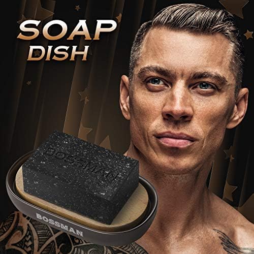 Bossman Natural Bamboo Bathroom Soap Dish w/ Premium Ceramic Base - Black - Image 2