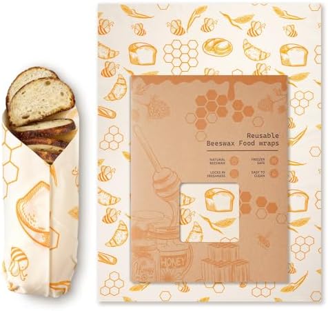 Beeswax Wraps for Food – Reusable Beeswax Bread Bag & Sandwich Wrap by AZLTC