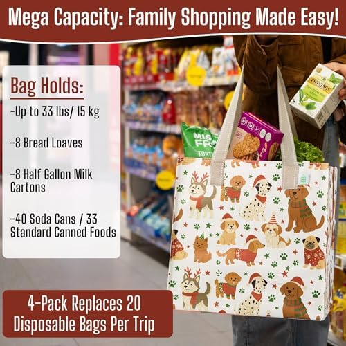 VENO 4 Pack Large Grocery Bag Reusable Shopping Bags with Hard Bottom - Image 5