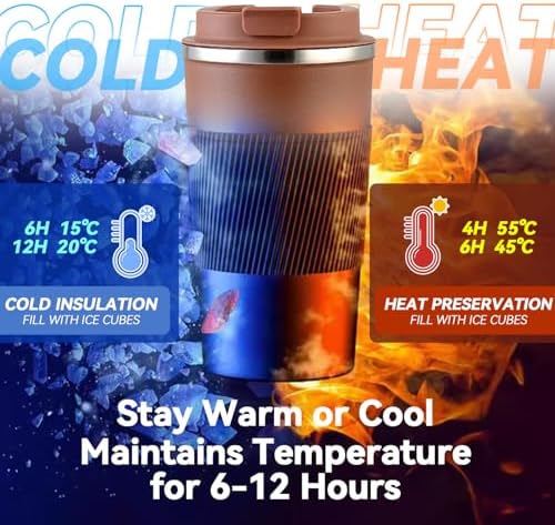 12OZ Travel Coffee Mug Insulated Coffee Cup with Spill Leak Proof Lid, Portable Stainless Steel Tumbler Reusable Hot and Cold Water Mug for Car, Daily, Camping- Coffee - Image 6