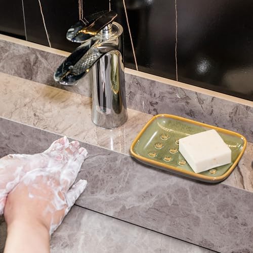 Soap Dish for Shower, Ceramic Soap Dish for Large Soap Bars, Non-Slip Soap Holder & Saver Tray with Floating Point Design for Bathroom, Shower, Kitchen Sink, Save Soap Loss (Pack of 2) - Image 6