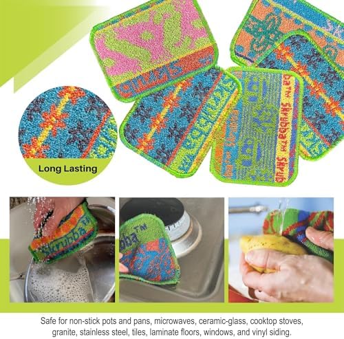 Wet-it! Skrubba 6-Pack Reusable Dish Scrubbers – Non-Scratch Scouring Pads for Kitchen & Household – Eco-Friendly, Dishwasher Safe Scrub Sponges for Dishes, Pots & Pans (Vogue) - Image 5