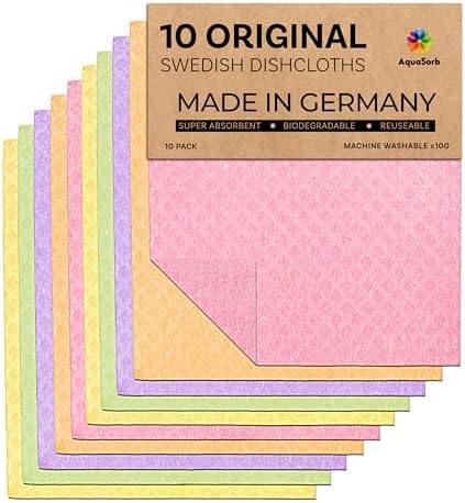 AQUASORB Swedish Dishcloths for Kitchen 10 Pack – Reusable Eco-Friendly Dish Cloths by AQUASORB