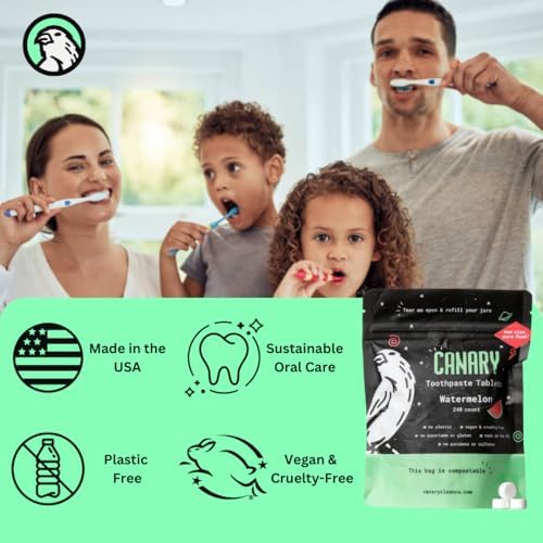 Canary Nano Hydroxyapatite Toothpaste Tablets Watermelon- Remineralizing, Fluoride Free, All Natural Tabs with Xylitol - Great for Kids, Plastic Free - 189 Count - Image 3