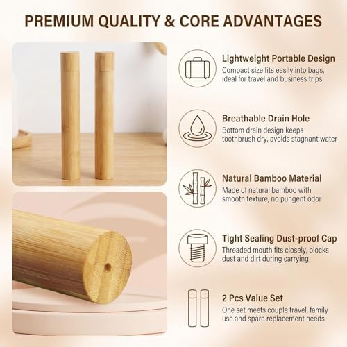 Elandy 2PCS Bamboo Toothbrush Travel Case Empty Portable Reusable Toothbrush Tube Toothbrush Container Holder For Travel Trip Camping - Image 3